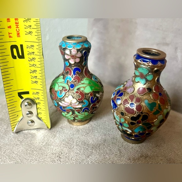 VTG Miniature Vases Chinese Cloisonne Enamel Yellow Brass Multicolor Floral - Picture 11 of 11